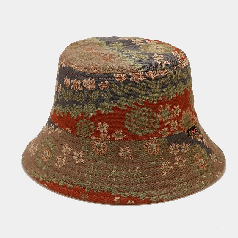Bucket Hats Literary Retro Print Fisherman Cap Four Seasons Can Wear Sunscreen Cotton Sun Hat Basin Hat: 5