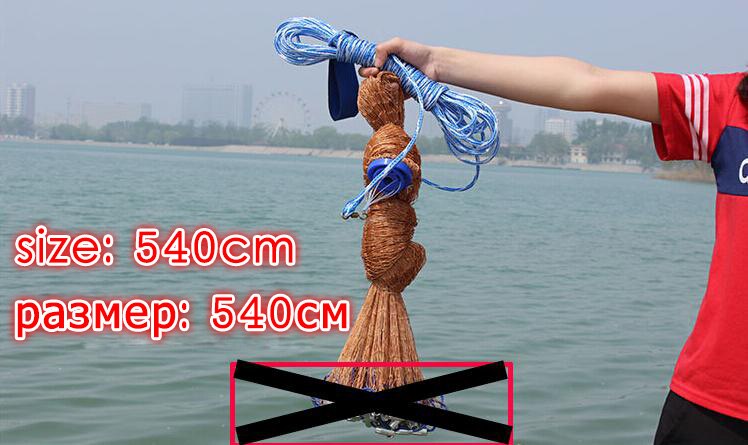 Lawaia American Style Hand Cast Net USA Cast Nets Water Hand Throw Fly Fishing Network Small Mesh Gill Net Without Sinker: 540cm No sinkers