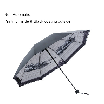 3 Folding Windproof Van Gogh Oil Painting Umbrella Outdoor Women Sun Protection Umbrella For Women Girl: 3.Non Automatic