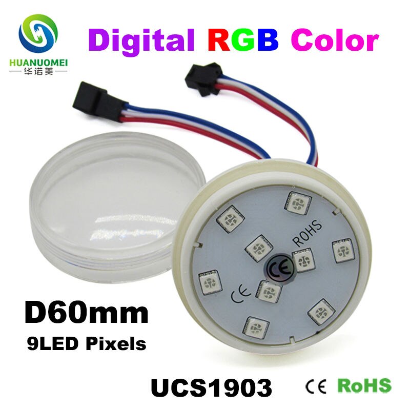 Täysvärinen osoitettava 60mm 9 lediä ucs 1903 led pikselin moduulivalo 5050 smd rgb digitaalinen polttimo led huvilamppu ratsastaa puistovalaistus