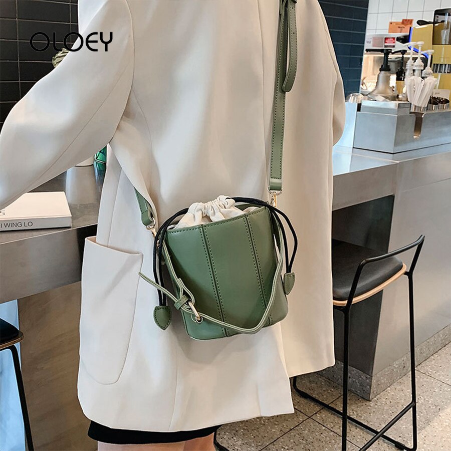 Bolsa de ombro feminina, bolsa de ombro com cordão, transversal, bolsa de mensageiro, de couro para mulheres