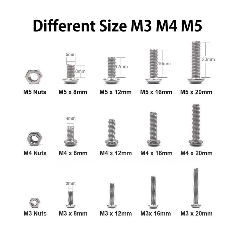 500 stuks  m3 m4 m5 bolkopschroeven met binnenzeskant en 105 stuks 304 roestvrijstalen ringen