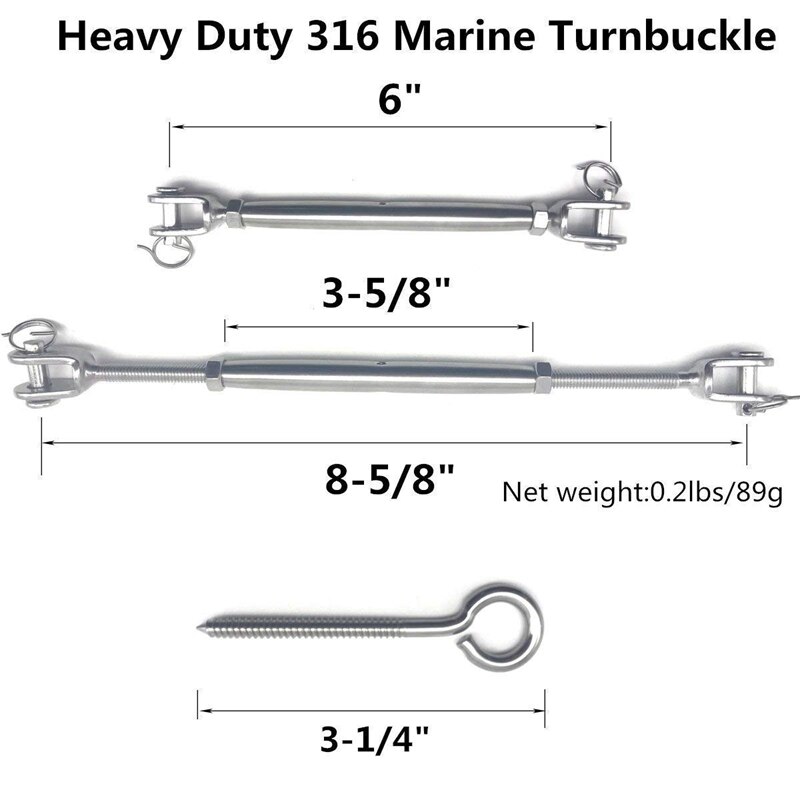 1/8 Cable Railing Kits for Wooden Post 316 Stainless Steel Closed Body Jaw Turnbuckle Pine Lag Screw Eye Screw