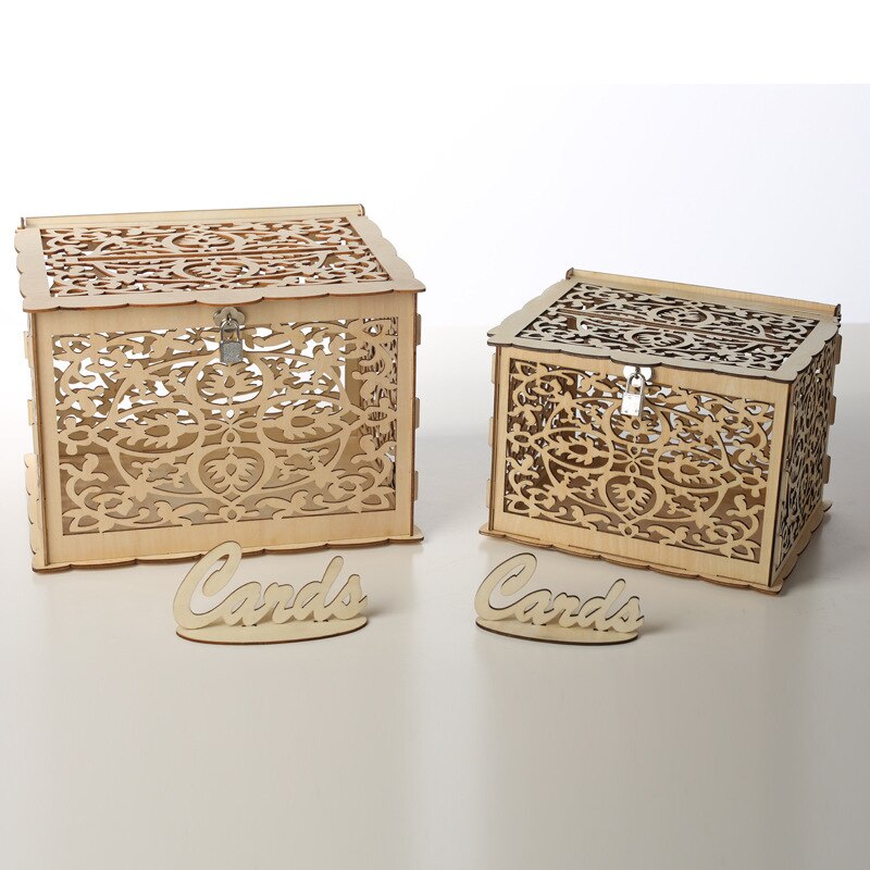 DIY Wooden Flower-shape Wedding Card Box Business Card Invitation Letter Storage Box Wooden Boxes for Birthday Party