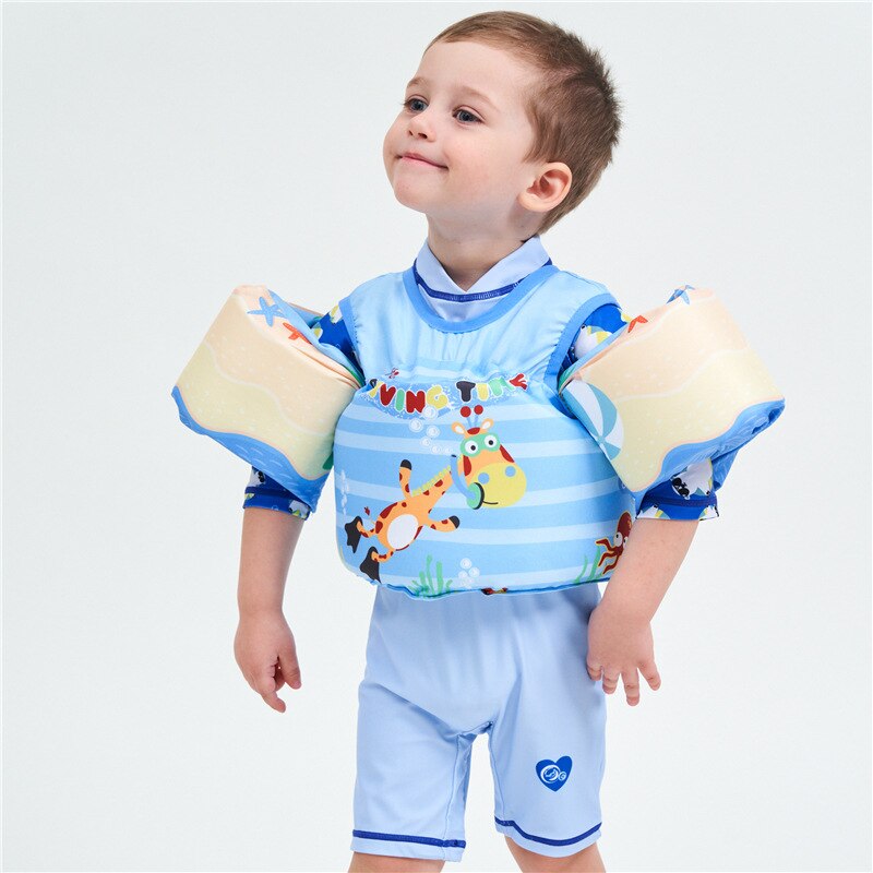 Cartoon Child Life Jacket Buoyancy Vest Cute Baby Floating SuitSwim Arm Foam Belt Safety Buckle Environmental Protection: Dark Khaki