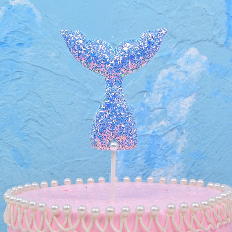 1pc sjöjungfru svans cupcake topper blå lila vit tårta flagga för sjöjungfru födelsedagsfest dekorationer barn flicka favors