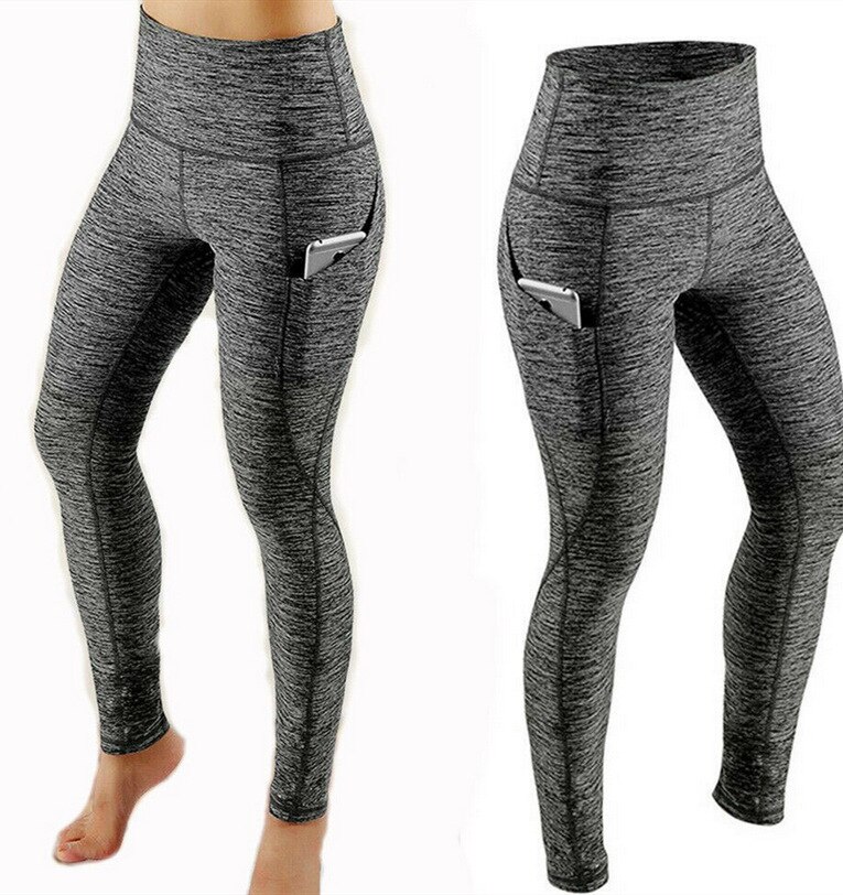 High Waisted Side Pocket Leggings Sport Fitness Yoga Pants Women: Gray / S