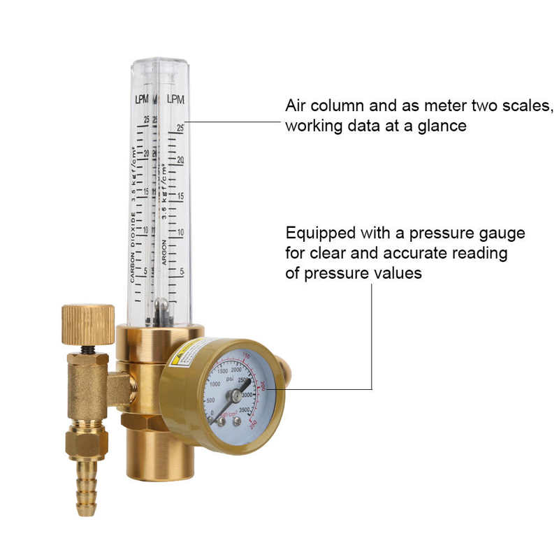 Helt messing argon trykkreduksjon gass flowmåler luft sveising trykkregulator tig flow meter  g5/8 hanngjenger cga 580 kobling