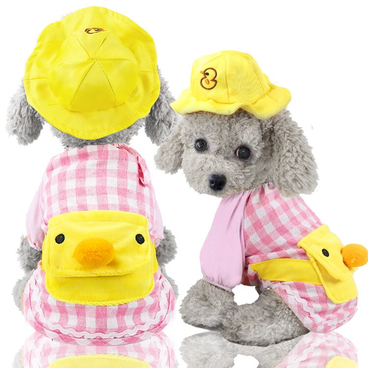 cute duck duck hat dog clothes cartoon backpack pet clothes small dog shirt chihuahua pet coat Yorkshire pet clothes: 1.Pink plus hat / M