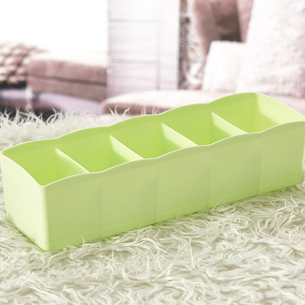 5 Grids Plastic Rotan Organizer Opbergdoos Tie Ondergoed Bra Sokken Drawer Cosmetische Divider Housekeeping Container Organisatoren: Green 