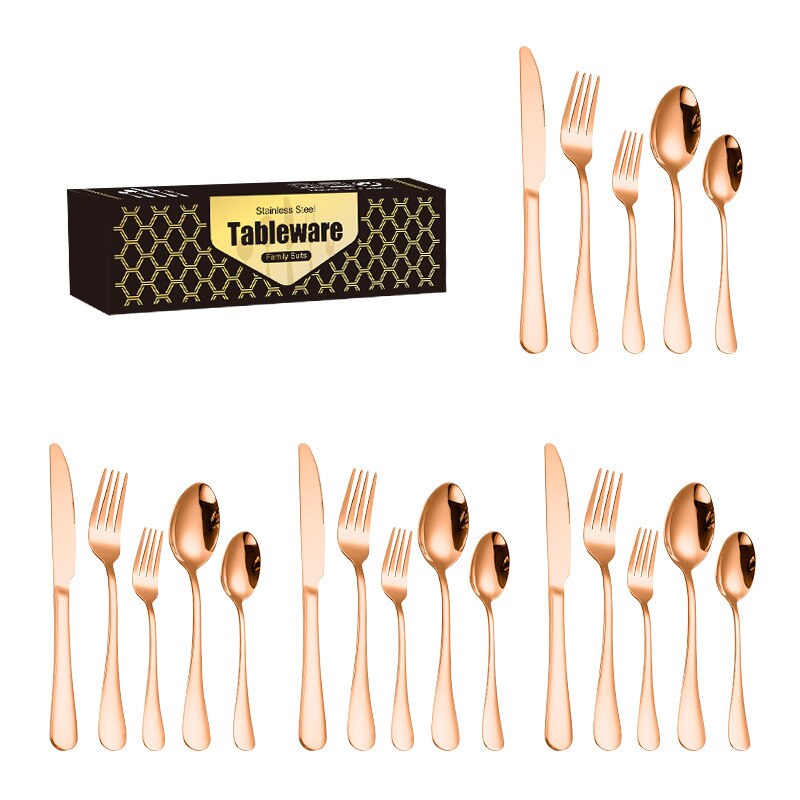 20PC Stainless Steel Cutlery, Mirror Polished Western Cutlery Set Golden Color Steak Cutlery Exquisite Cutlery Set: Rose Gold