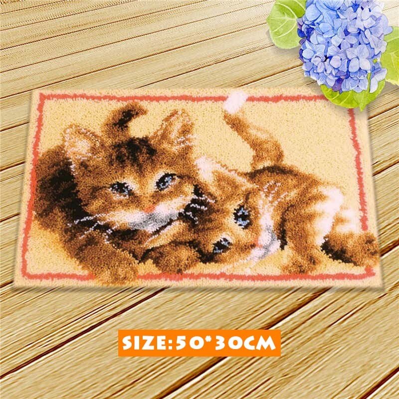 Diy Klink Haak Cartoon Kat Hond Klink Haak Mat Kussen Knooppakket Tapijt Smyrna Dier Seriesrug Kits Pakket Kussen Latchhook: AZD088