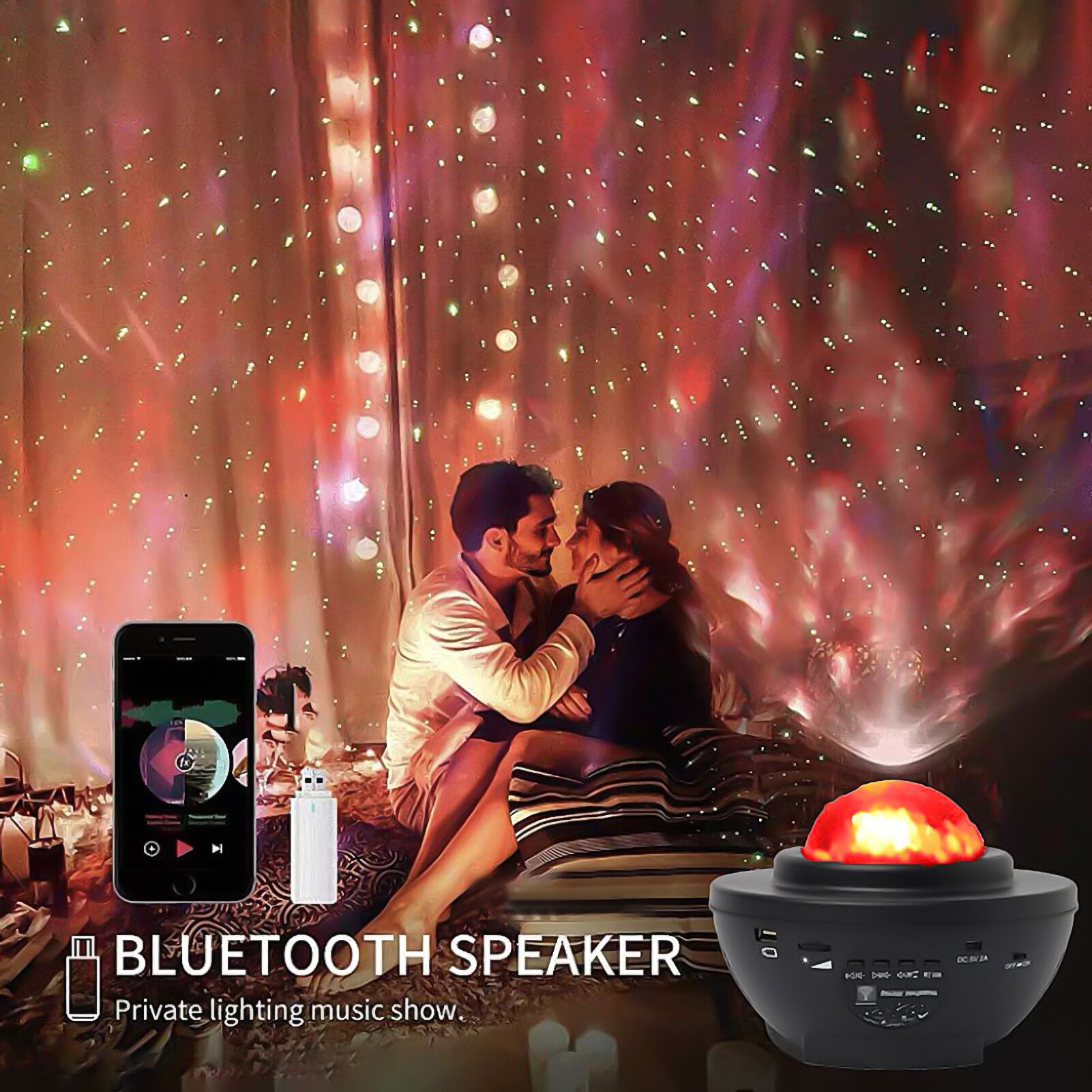 Usb Led Star Night Light Music Starry Water Wave Led Projector Licht Bluetooth Projector Sound-Activated Projector Licht Decor