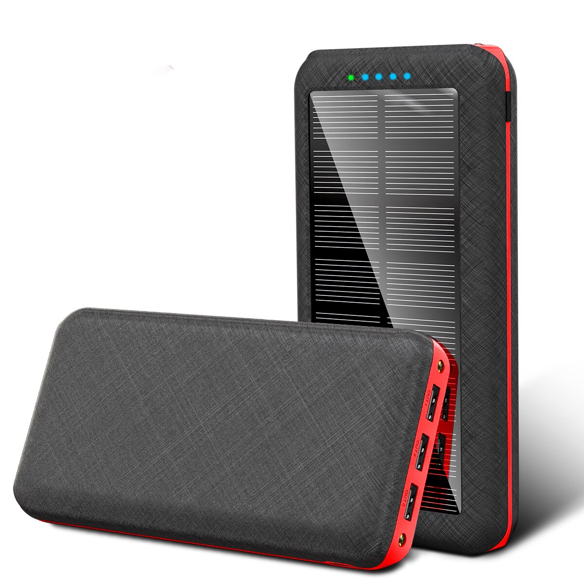 Banca di energia solare Wireless 80000mAh 3 porte usb caricabatterie rapido Qi per Smartphone lampada portatile a doppio foro per banca di potere portatile: Wireless red