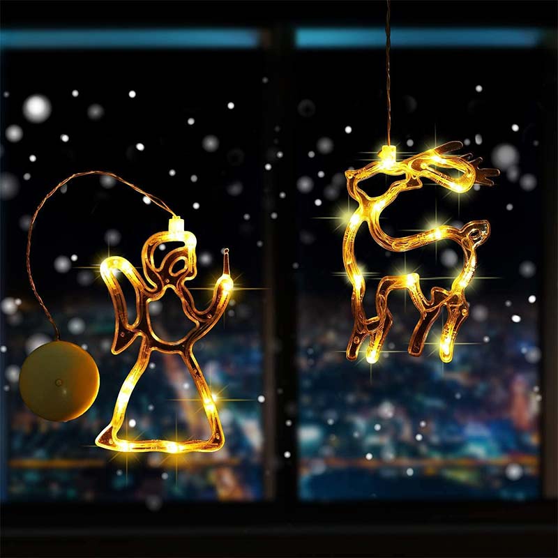 Lampe de nuit de cloche de noël lumières Led blanc lumière chaude batterie puissance père noël cloche Elk flocon de neige pour fenêtre décorative