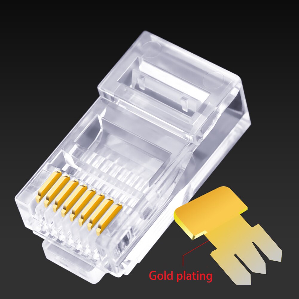 20/50/100pcs RJ45 Connector 6U Gold PlatedPass Through Ethernet Cables Module Plug Network RJ-45 Crystal Heads Cat5 Cat5e