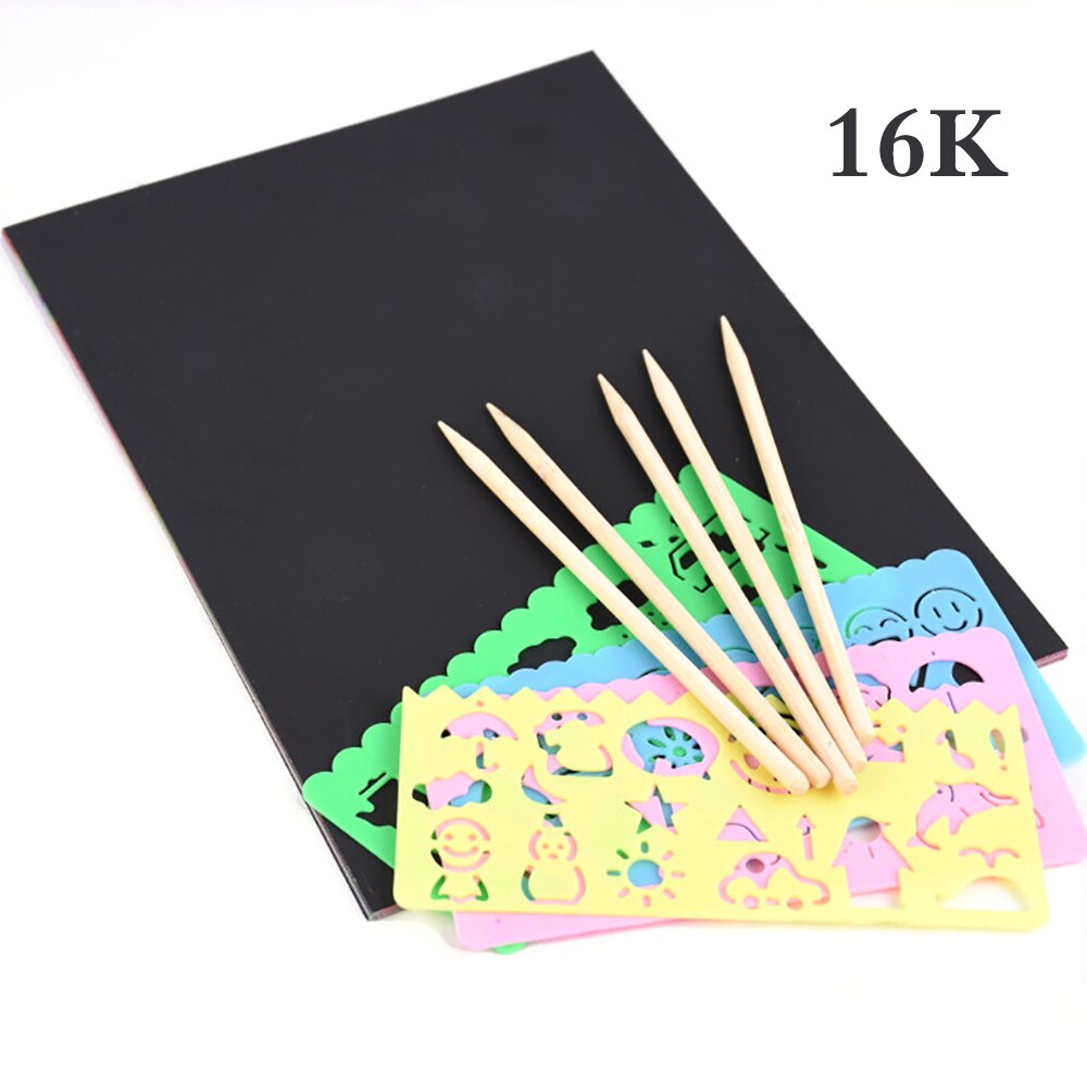 50 blätter Magie Farbe Regenbogen Scratch Kunst Papier Karte Set Mit Graffiti Schablone & Zeichnung Herrscher & Bleistift Spitzer DIY malerei: 16k