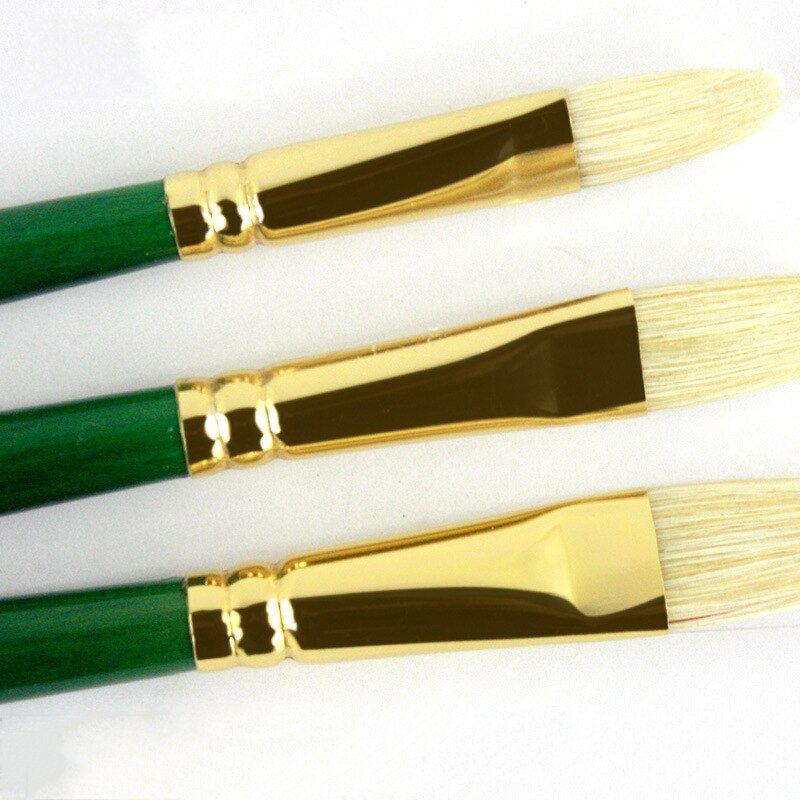 6pcs Green Long pole Handle Art Paint Brush Brush Set With oval shape pig Bristles Hair handmade pen oil brush acrylic paint art