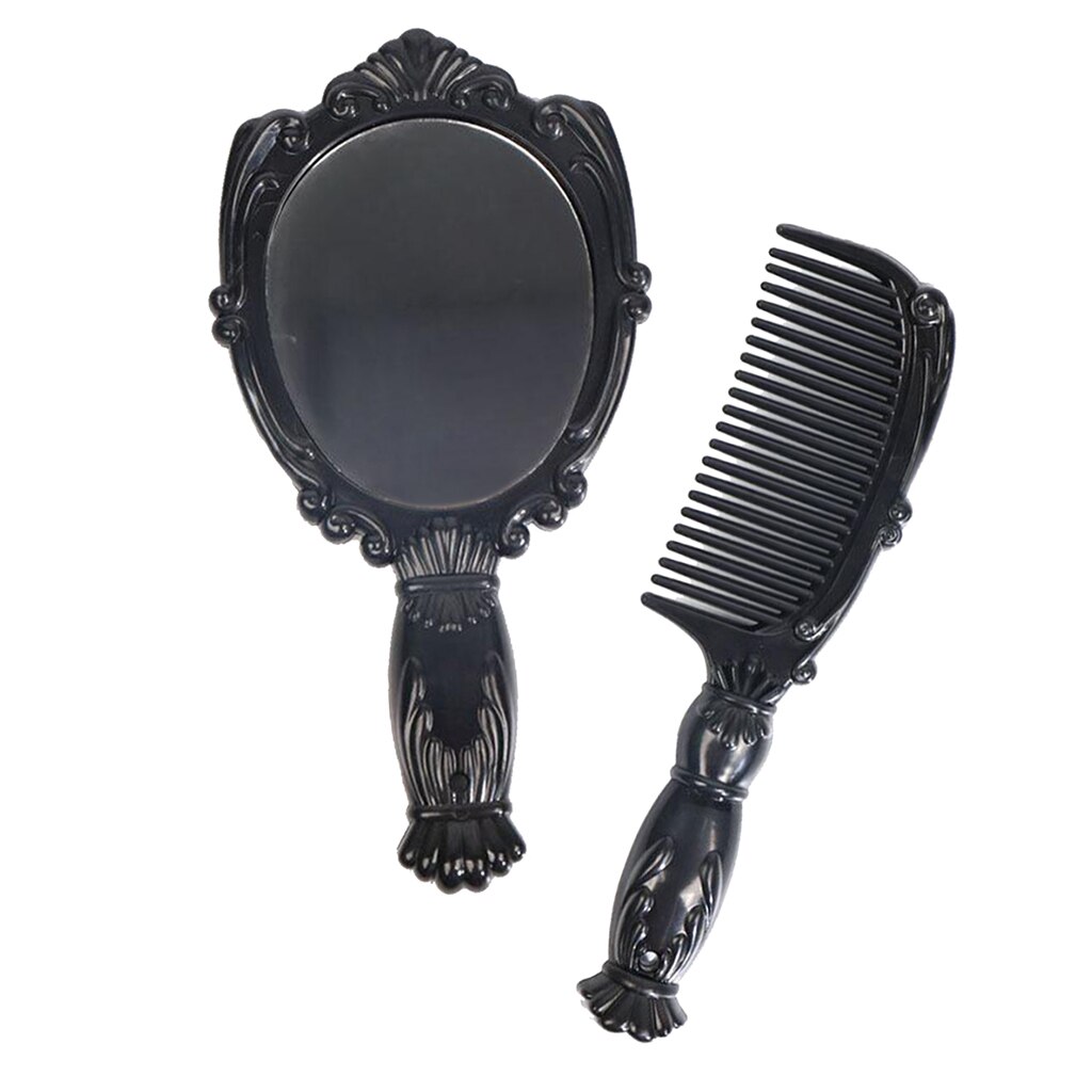Antique Portable Hand Mirror Hand Comb Set Hairdressing Tools