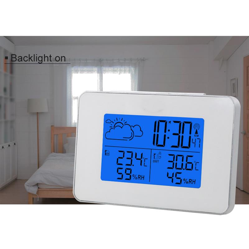 Draadloze Weerstation Thermometer LCD Digitale Scherm Outdoor Weerbericht Sensor Klok Thuis Hygrometer Klok Wit