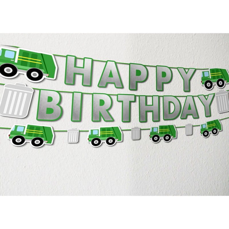 Banderole joyeux anniversaire camion poubelle | Décorations de fête prénatale anniversaire, stand Photo, banderoles joyeux anniversaire, drapeaux en guirlande