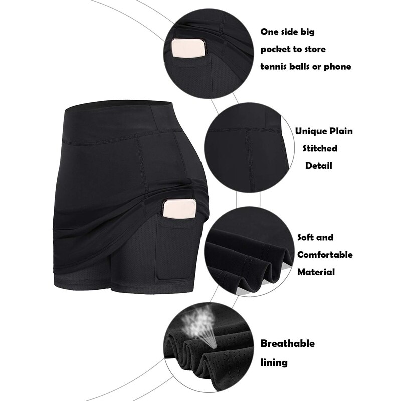 Kvinder tennis nederdele indershorts elastiske sports golfskorts med lommer passer til yoga fitness løb