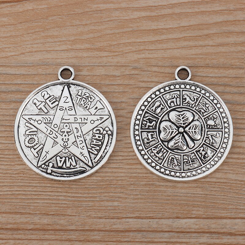 ZXZ 5 stücke Große Tetragrammaton Pentagramm Pentagramm Runde Reize Anhänger für Halskette Schmuck, sterben Entdeckungen 35mm