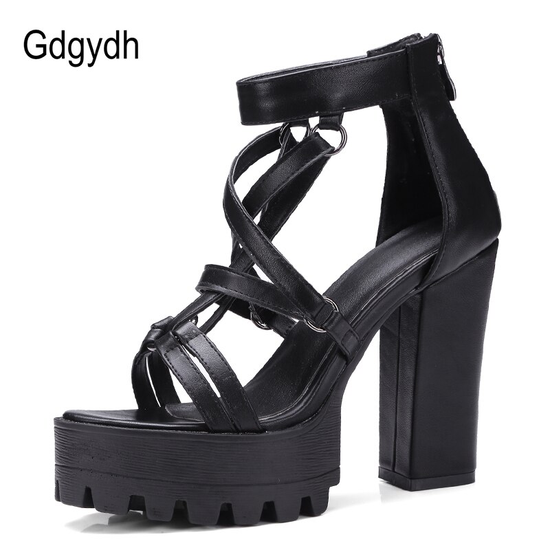 Gdgydh nouvelle femme plate-forme sandales été bout ouvert talons hauts femme fermeture éclair en cuir chaussures dames confortable grande taille 42