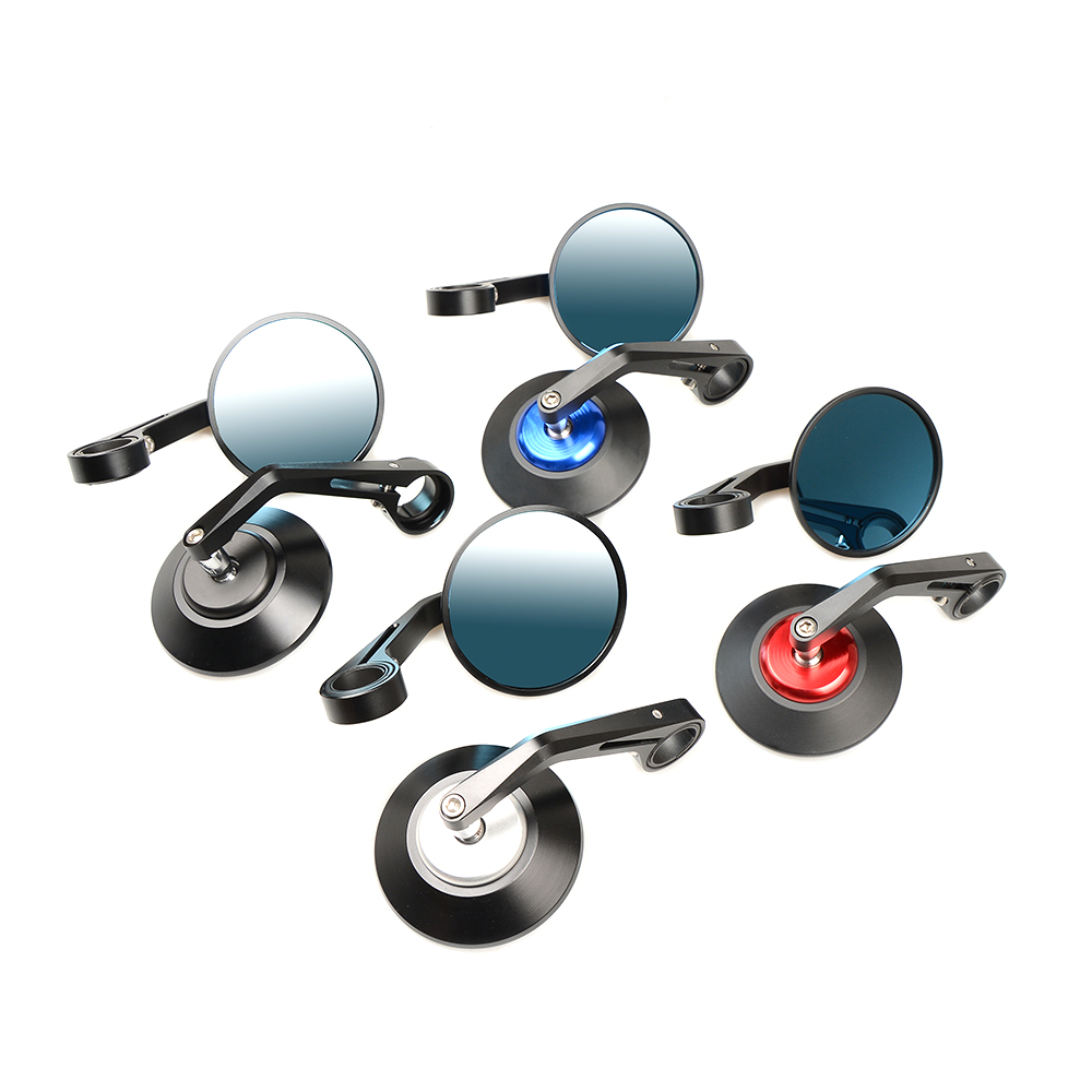Universal Motorrad CNC Aluminium Blau Glas Rückansicht Seiten Runde Spiegel Griff Bar End Spiegel Racing adapter Für Street Bike