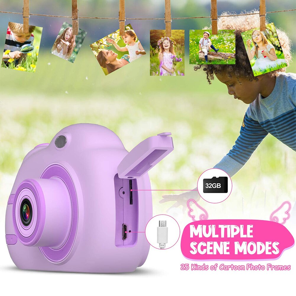 Photography Props 32GB TF Card Purple Digital Camera Original Camera Optical Mini Camera with Flash for Children