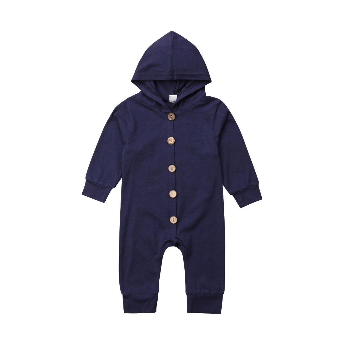 pudcoco Newborn Baby Boys Girls Unisex Autumn Solid+Striped Rompers Baby Kids Cotton Cute Clothes Romper Hooded Jumpsuit Outfits: Navy Blue / 6M