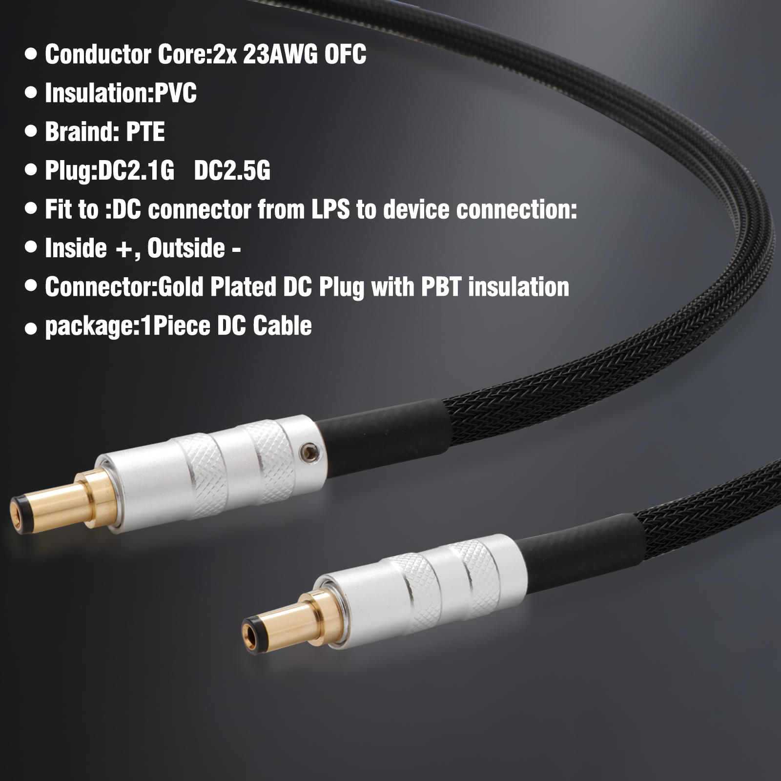 Cavo di alimentazione CC OFC di fascia alta 2x23AWG Ciao-fi DC 2,5 mm/2,1 mm connettore maschio cavo di prolunga Audio dedicato per audiophile