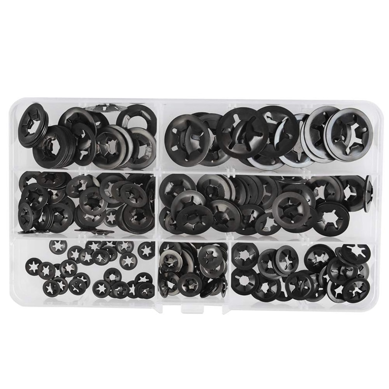 340 st interna tand starlock brickor snabbhastighets låsbrickor tryck på hastighet clips fästelement sortiment kit, svart oxid fini: Default Title