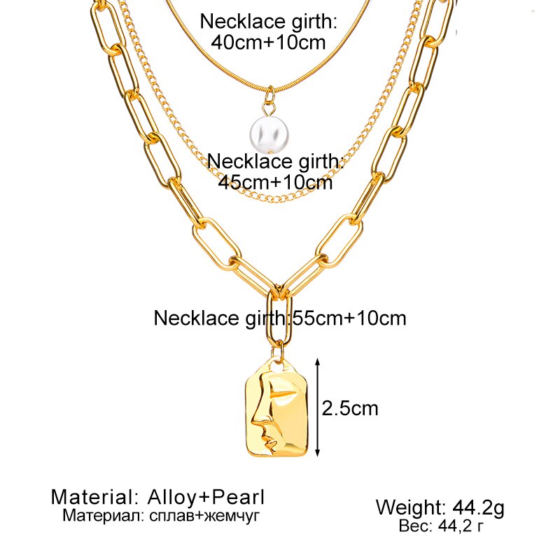 VKME modisch Perle Gold Multi Schicht Kette Halskette Für Frauen Jahrgang Böhmischen Ketten Geometrie Anhänger Halsband Halsketten Schmuck