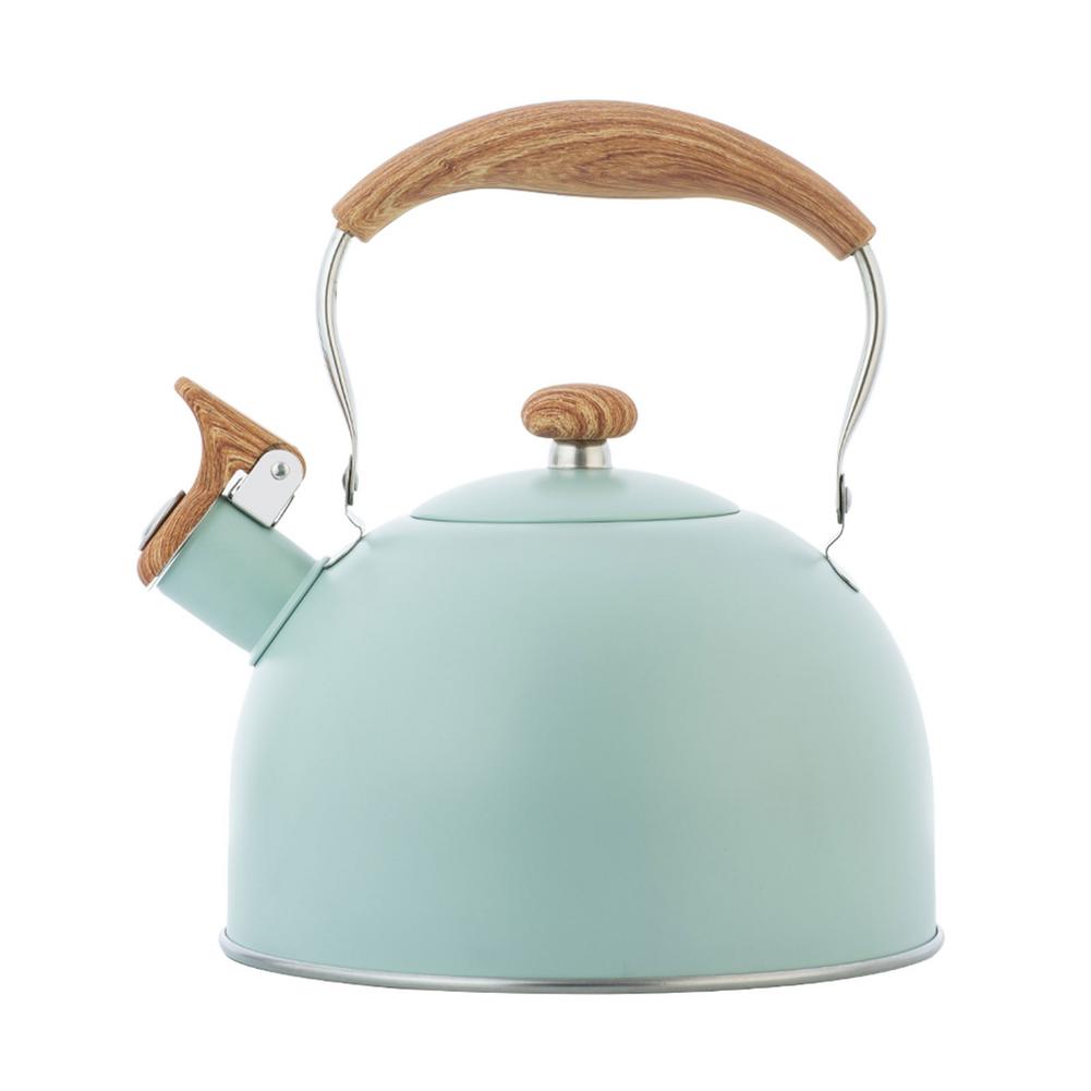 Bouilloire à thé en acier inoxydable 2,5 l, théière à poignée en bois, chaudière à eau classique pour toutes les cuisinières, vert menthe, Beige: Light Green