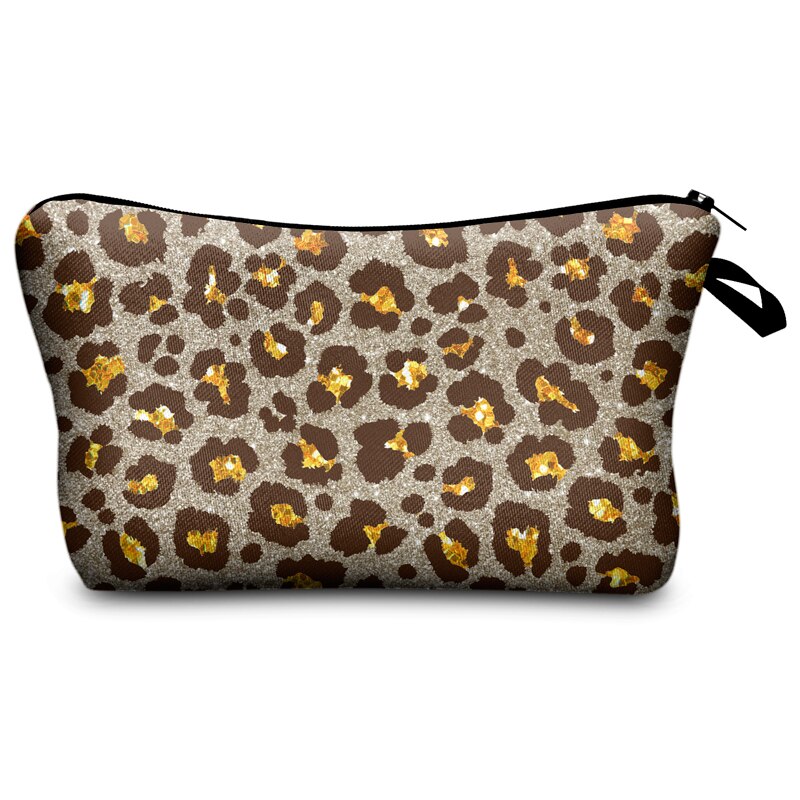 Jomtokoy Leopard Printing PatternTravel Cosmetic Bag Makeup Bag Handbag Female Zipper Purse Small Cosmetics Make Up Bags