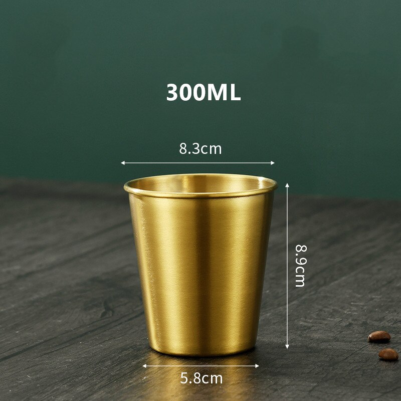 Gold Unbreakable Metal Drinking Beer Coffee Tea Cup Insulation Anti-Scalding Stainless Steel Water Mug Cups: Gold 300ML