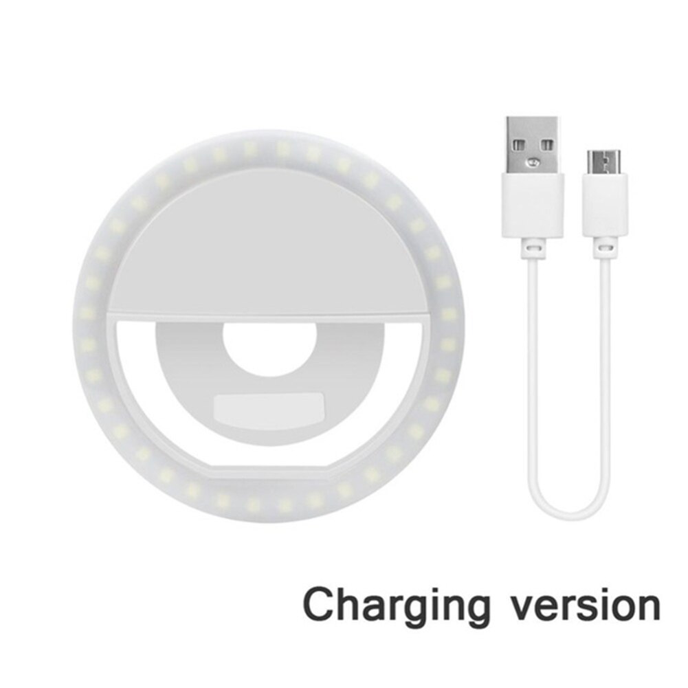 USB Charging Selfie Ring Led Light Lamp Mobile Phone Lens LED Selfie Lamp Ring Fill Light for Iphone Samsung Xiaomi: white