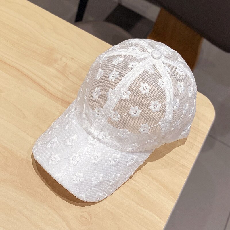 Kant Stro Zonneklep Hoed Anti Uv Brede Rand Piekte Cap Ademend Hollow Top Zomer Hoeden Opvouwbare Zonnebrandcrème Caps Vrouwen meisjes: White-2