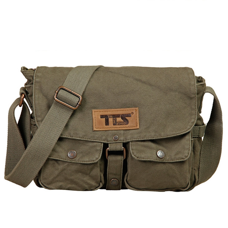 Casual Canvas Mannen Messenger Bags The Time Story Grote Schooltas Schoudertassen Heren 15.6 Inch Laptop Aktetas Reizen School Slingbag: Groot (Max Lengte> 50cm) / Army Green