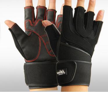 Vægtløftning glovessoft læder gym handsker med håndledsstøtte dobbelt syede fingre og håndflade åndbar mesh lycra o: Rød / 19 to 20cm bred
