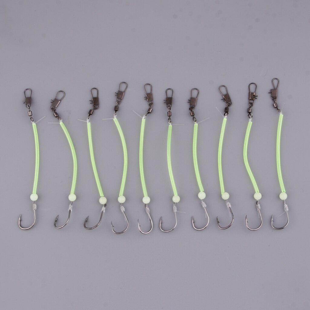 10pcs Sea Fishing Rigs Carp Rigs with Luminous Tube Barbed Hook for Bass Trout Walleye Red Fish