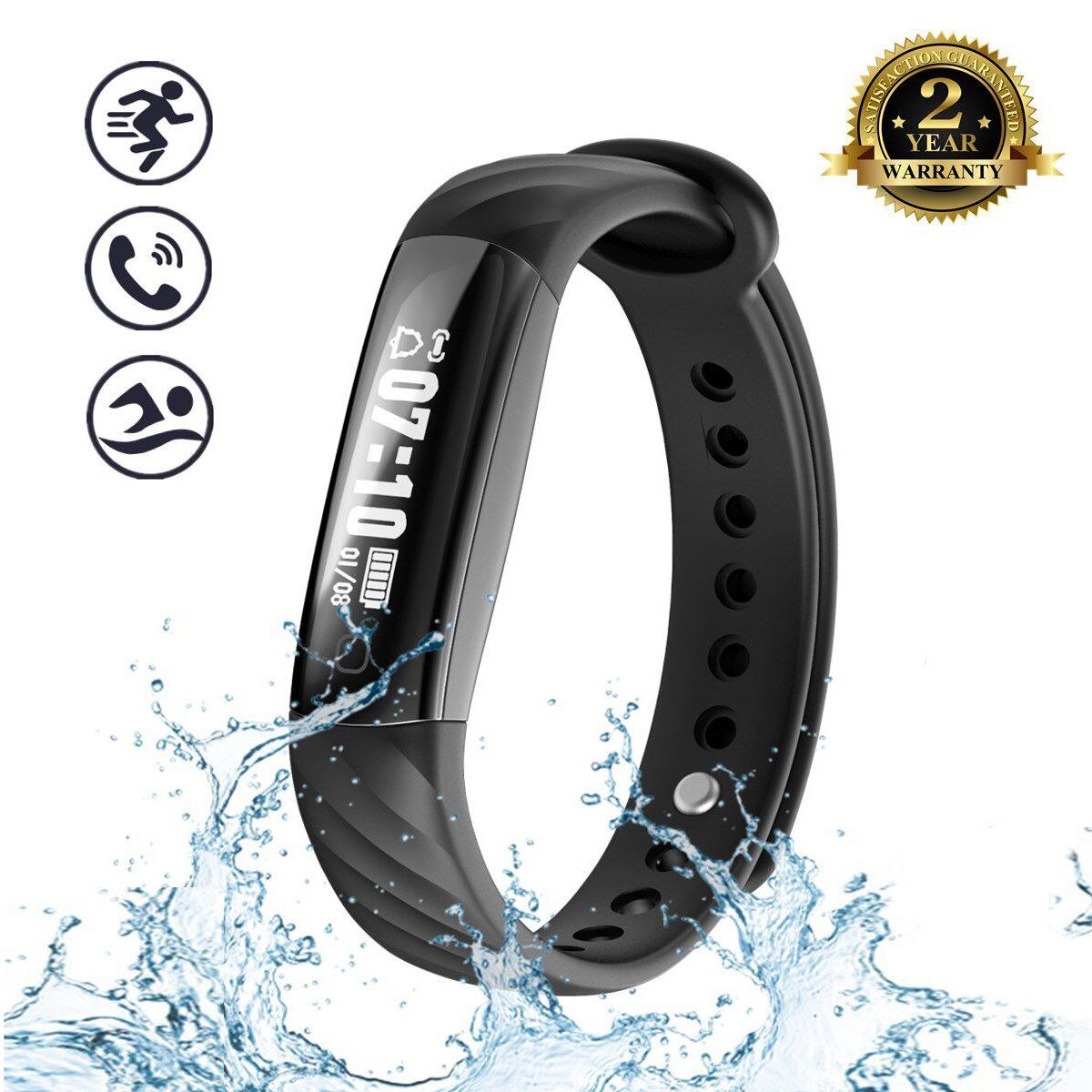 Inseguitore di Fitness Impermeabile, KENCOOL Sottile Activity Tracker Vigilanza di Forma Fisica Braccialetto Intelligente Pedometro Bluetooth Wristband di Sport Del Regalo: Black