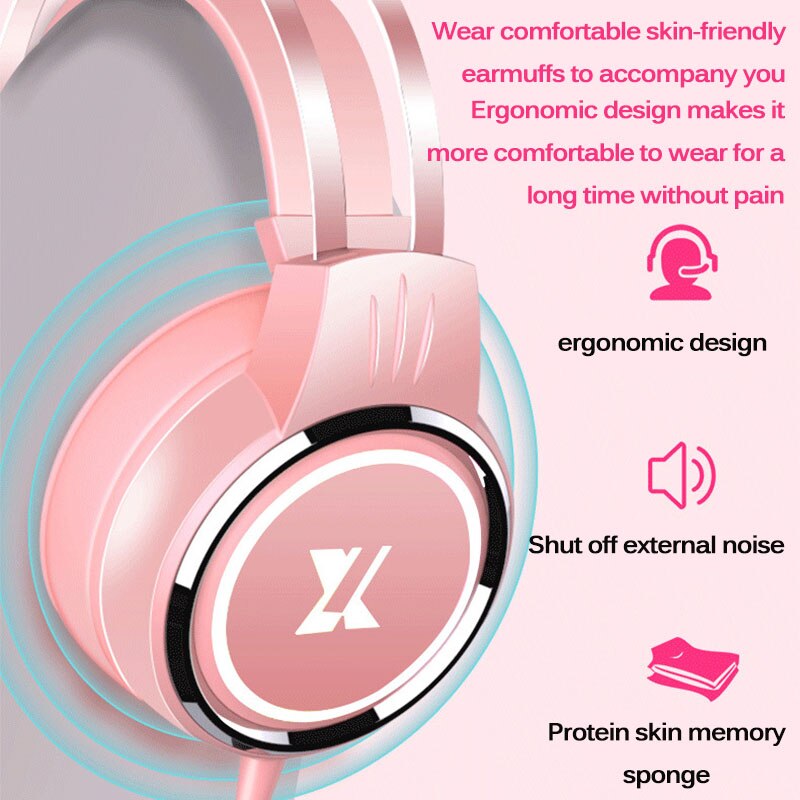 Pinkfarbenes usb-kabel-headset, kopfhörer, pc-spieler, stereo-headset, elastisches, verstellbares mikrofon, headset für büroangestellte, laptop/pc/mobiltelefon