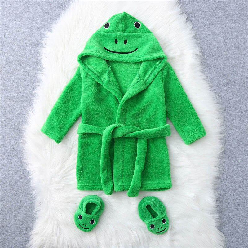 Kinderen Cartoon Kikker Badjas Badjas Home Service Set Baby Flanellen Badjassen Hoodie Nachtkleding Outfits Voor Baby