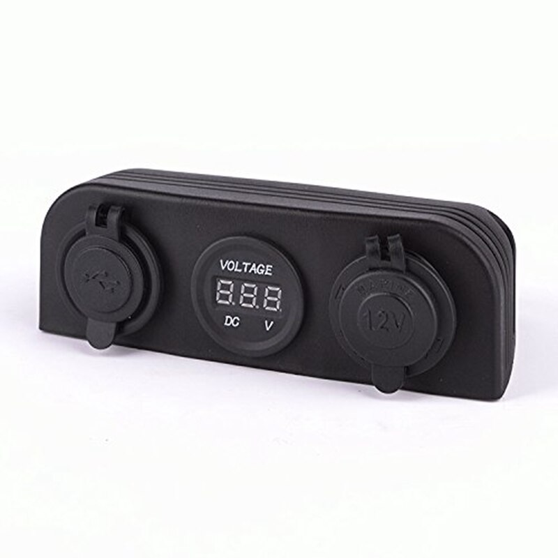 12-24V Waterproof Marine DC 12V Power Socket + DC Digital Volt+dual usb sockets Three Hole Tent Socket Power for Motocycle