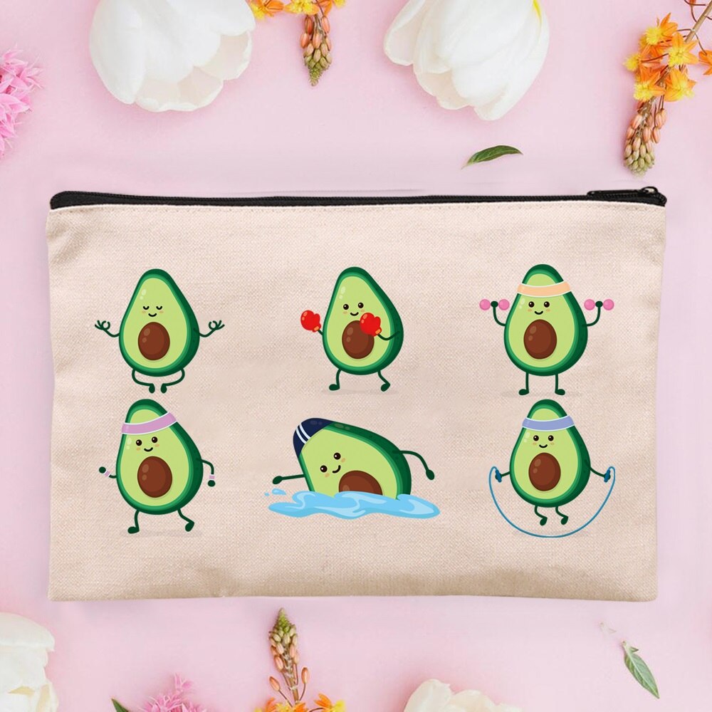 Women&#39;s Cosmetic Cases Avocado Pattern Lipstick Bag Zipper Cover Beautician Toiletry Makeup Pouch Coin Purse Pencil Case