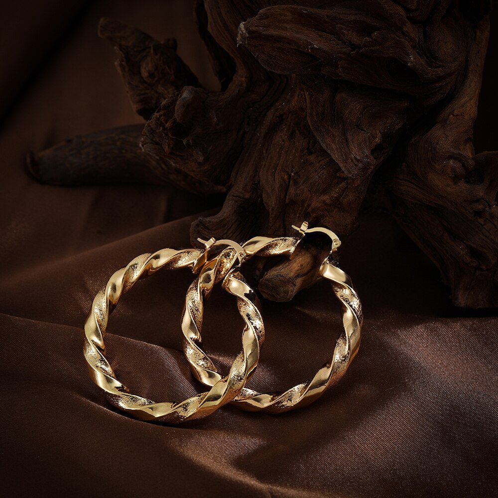 Punk Gothic Goud Koper Oorringen Voor Vrouwen Minimalistische Grote Twist Ronde Chunky Piercing Oorbellen Statement Sieraden