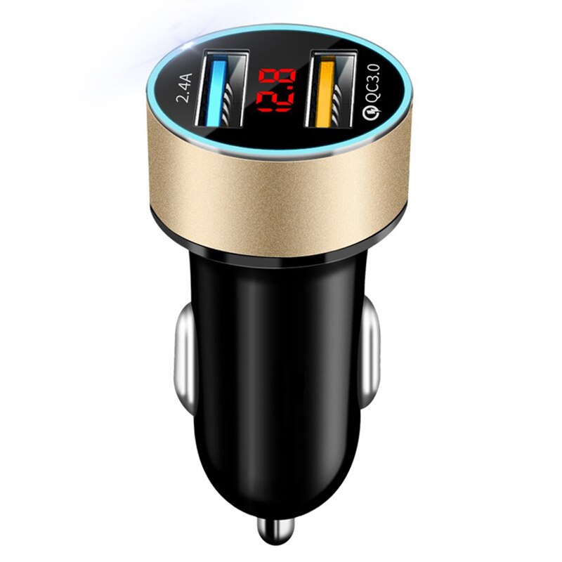 USB Car Charger For iPhone XR 11 Honor 30 Fast Car Phone Chargers Fast Charging With LED Display 3.1A Dual USB Phone Car Charger: Gold