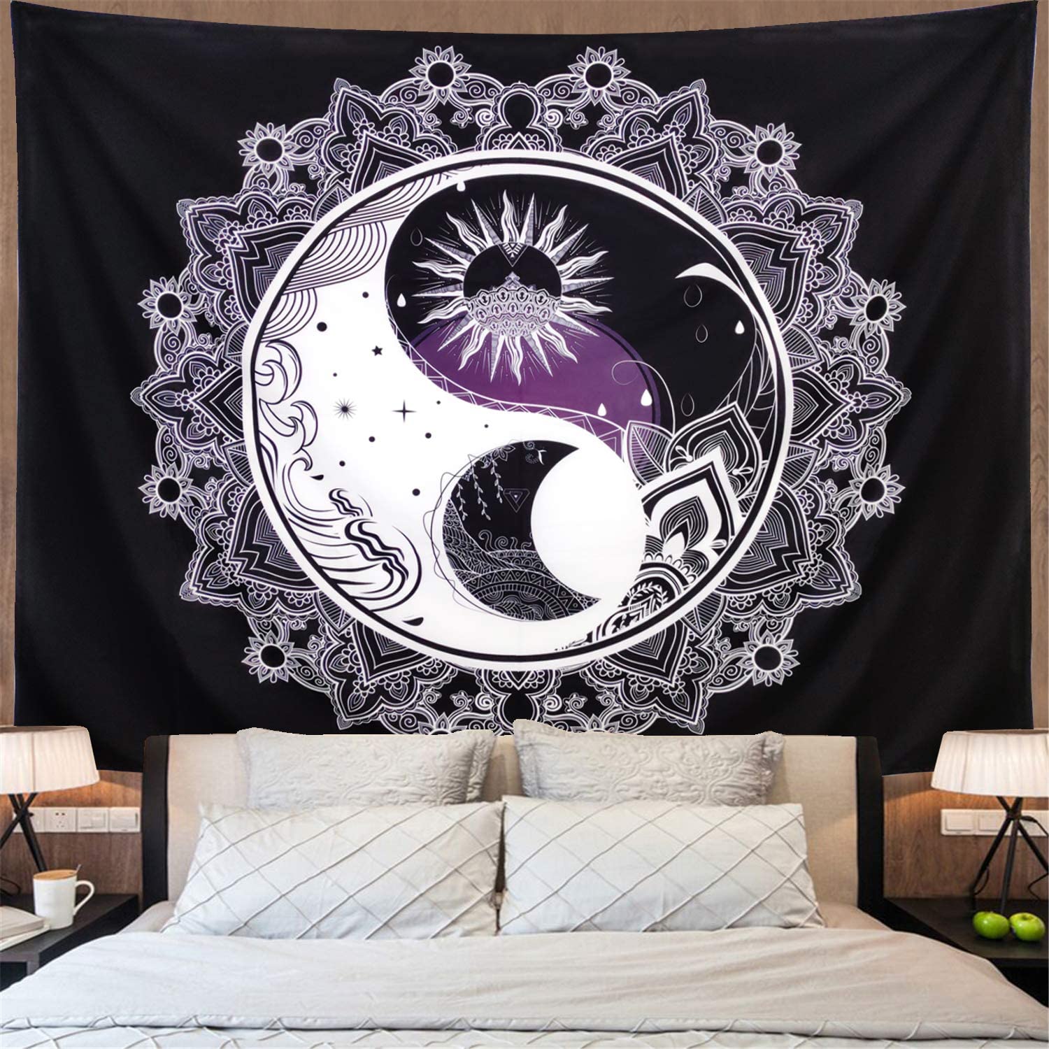 Słońce księżyc czarny biały gobelin Mandala Yin Yang gobelin Tai Chi ściany wiszące sztuka psychodeliczna koc robić dekoracji salonu